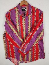 FRONTIER SERIES - VINTAGE Colorful AZTEC Southwestern Red Tan Men's Size L Shirt