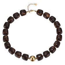 Colorful Resin Chunky Beaded Necklace for Women, Deep Brown 16-18"