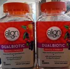 2 x Align Dualbiotic Gummies Prebiotic Probiotic, 90 Count Each= 180.  Exp 09/26