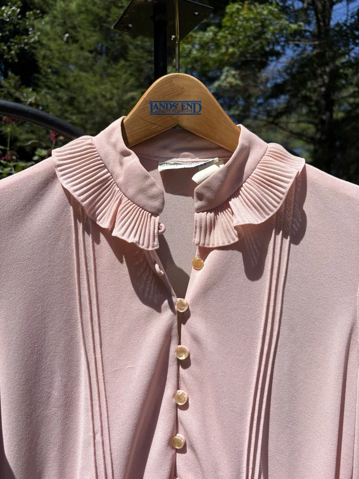 Vestido Vintage Años 40 Caprichoso Cuello Alto Victoriano Rosa Manga Larga Pequeño Foto 3 de 4