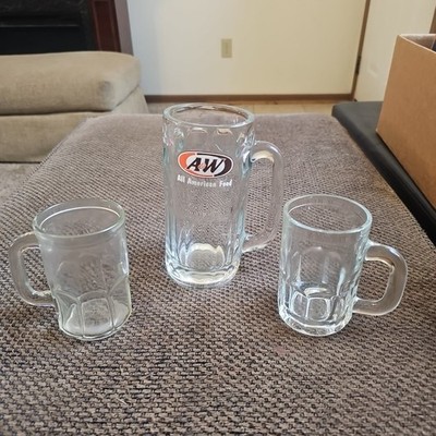 Vtg A&W Logo All American Food Large Heavy Glass AW Root Beer Mug 7 & 2~4+'' Mugs