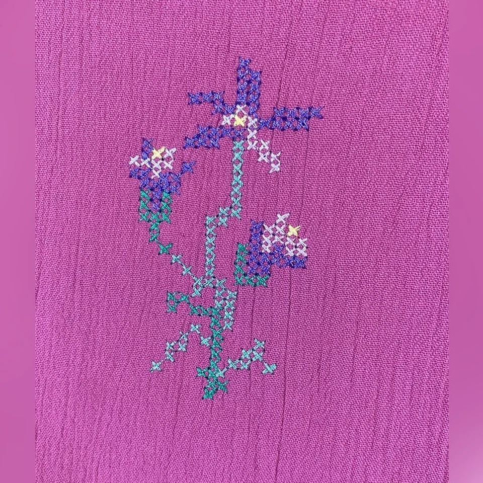 Teddi Maxi Tank Dress Size LP Pink Floral Embroidered Crepe Fabric Vintage Long - Image 3 of 4