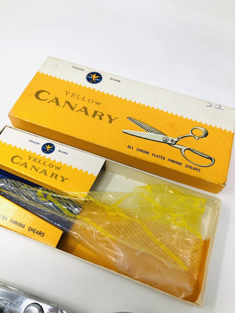 Vintage Yellow Canary Pinking Shears Chrome Plated Sewing Vintage Yellow Canary Pinking Shears Chrome Plated Sewing