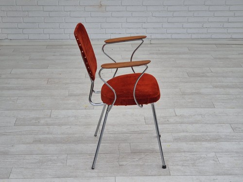 60er Jahre, Dänischer Sessel, Originalzustand, Teakholz Armlehnen, Chromstahl. - Bild 15 von 24