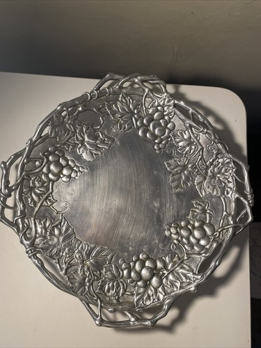Vintage 1992 Arthur Court Large Leaf Grapevine Round Aluminum Platter/Tray 18” - Picture 4 of 4