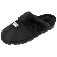 Ladies Girls Faux Suede Fur Lined Comfort Memory Foam Slip On Mule Slipper