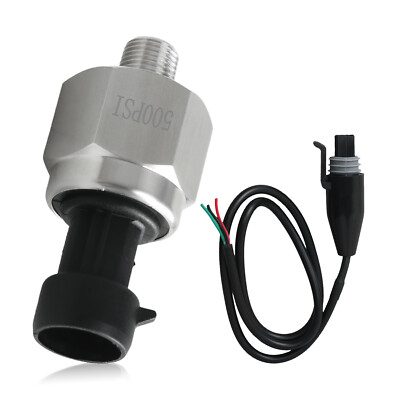 New 1x 500Psi Pressure Sensor Sender 5V DC w/Connector pigtail for Oil Fuel Gas 