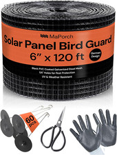 Black Solar Panel Bird Mesh with Clips, Scissors & Gloves - 6"x120' PVC Steel