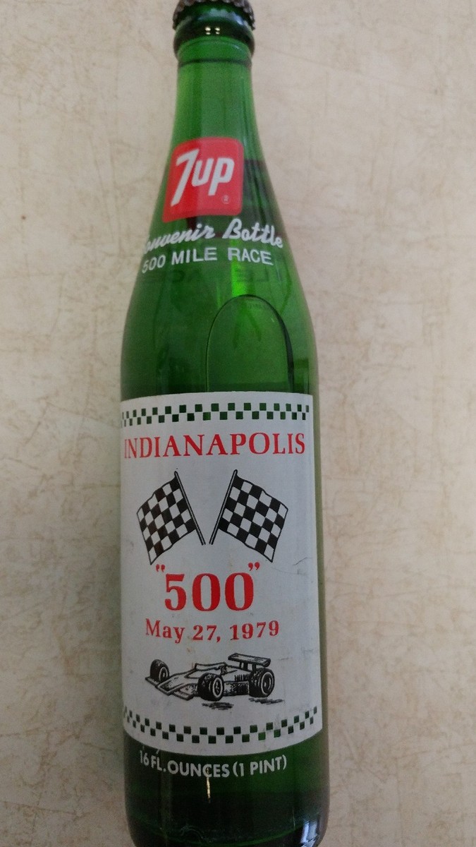 7up Souvenir Green Glass Bottle Indianapolis 500 May 27th