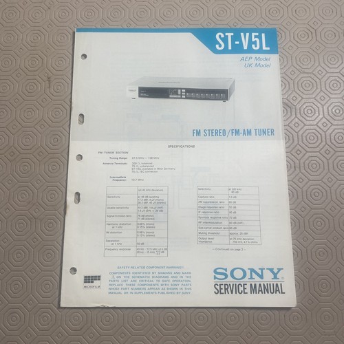 Original Service Manual Sony ST-V5L FM Stereo Tuner - Afbeelding 1 van 8