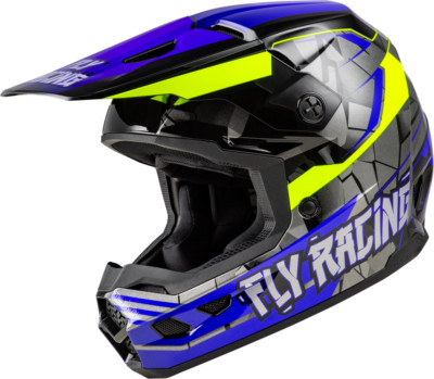 Fly Racing Youth Kinetic Scorched Helmet, Size Youth Medium, Blue/Grey/Hi-Vis