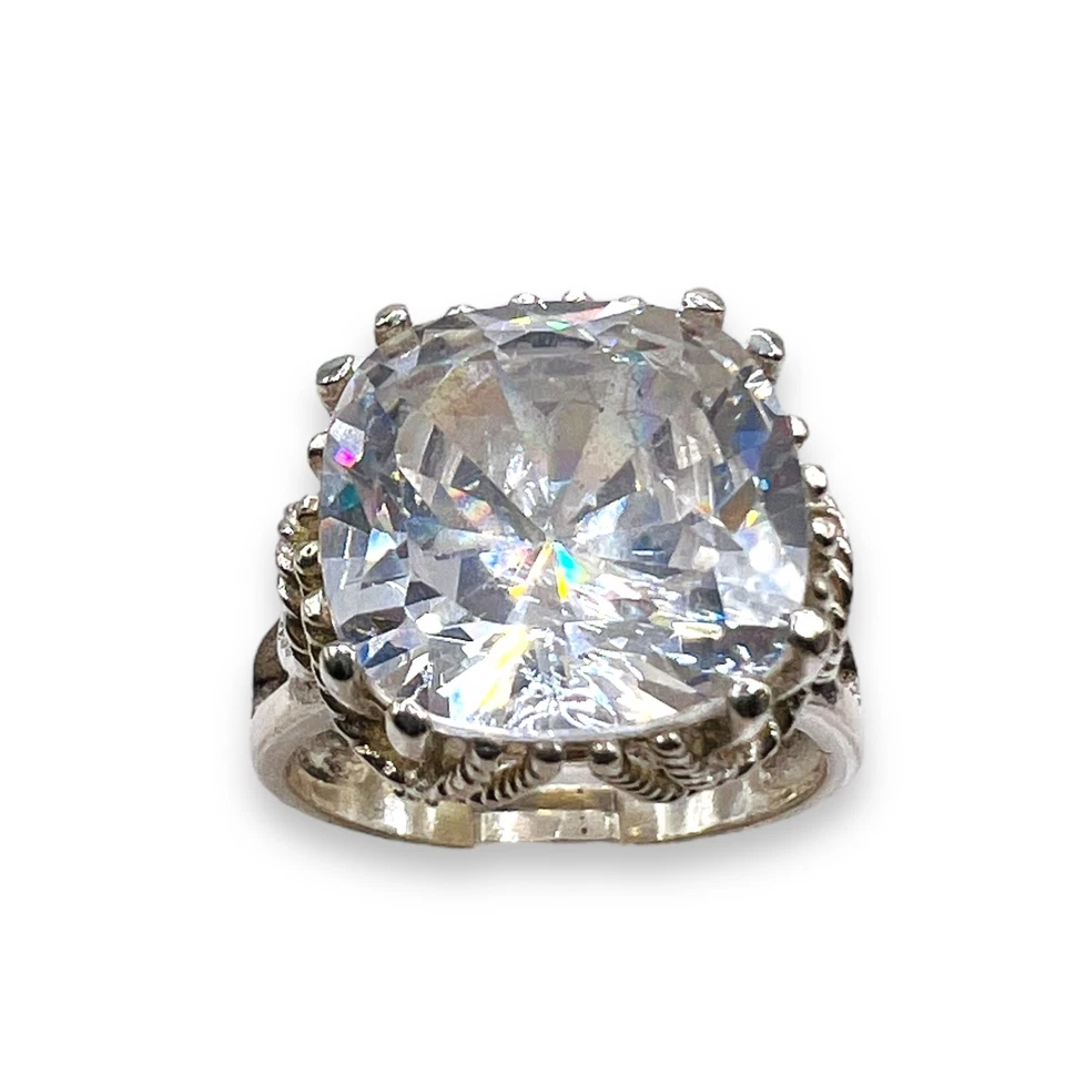 925 Пробы CZ кольцо большой коктейль заявление подушка вырез размер 5 LA1206 - Изображение 4 из 4