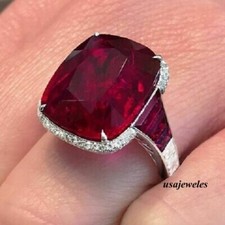 4.20CT Cushion Cut Real Red Garnet 14K White Gold Finish Engagement Jewelry Ring
