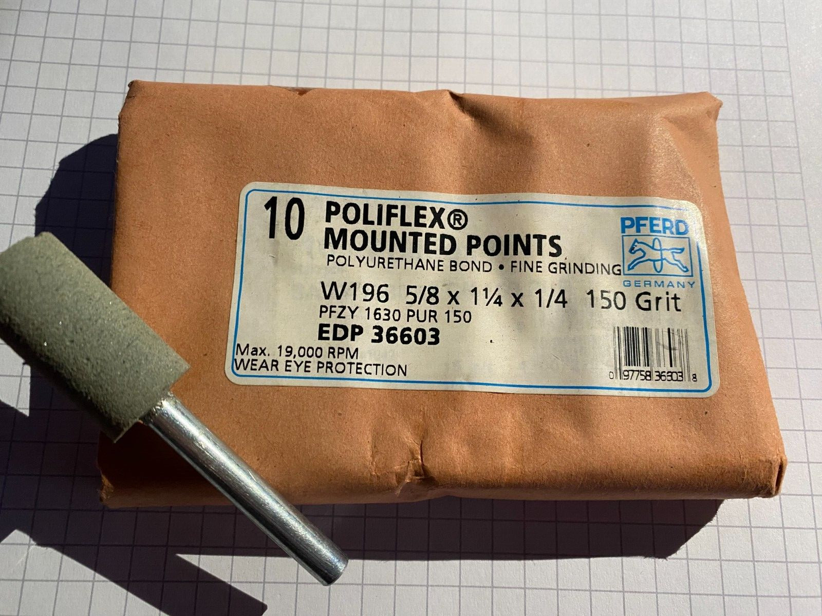 Pfred W196 5/8 x 1-1/4 x 1/4 150 Grit Polifex Mounted Points 36603 *NEW SET 10*