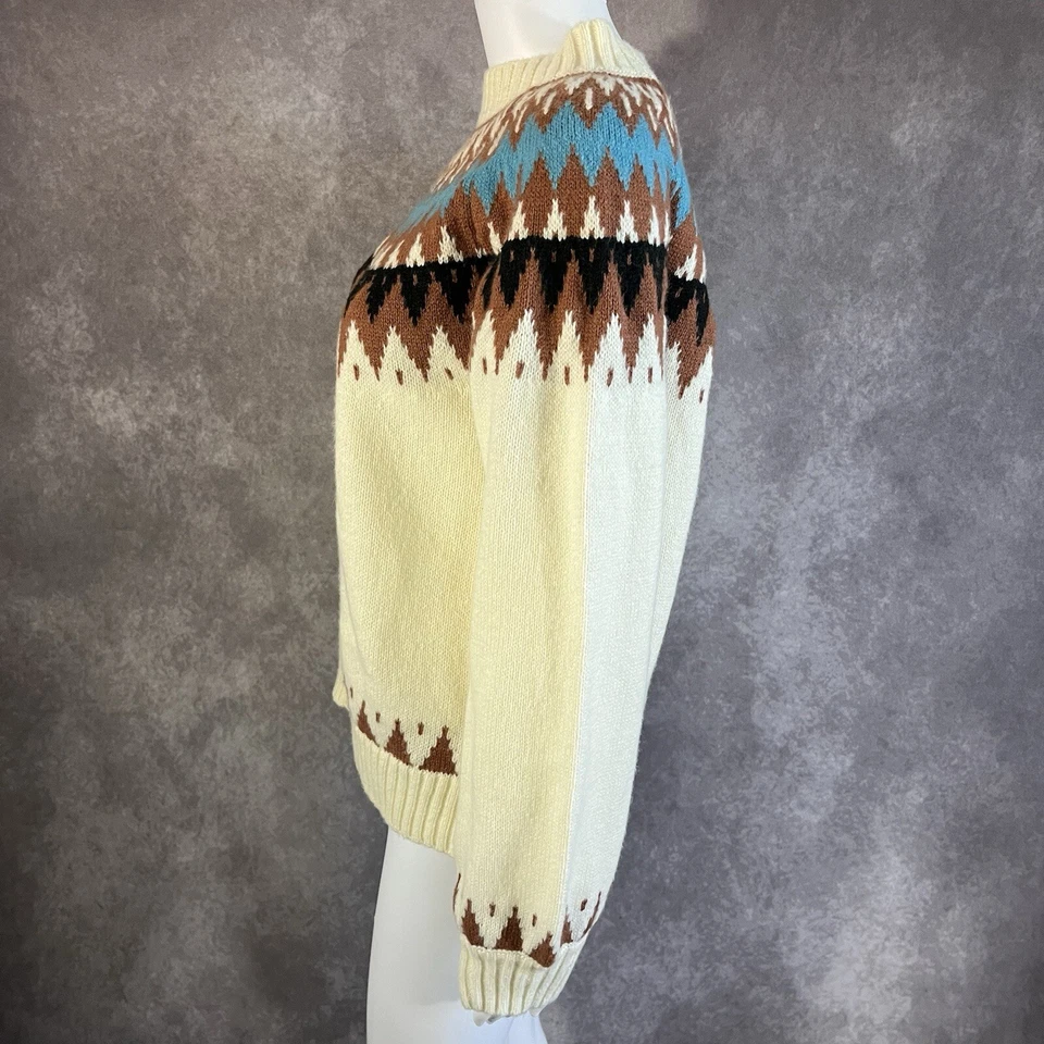 Panache Sweater Womens Medium Ivory Brown & Blue Fair Isle Crew Neck Cozy Comfy - Image 3 of 4