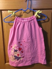 Hanna Andersson Girls 100 Pink Pillowcase Dress /w Butterfly and Heart Image EUC