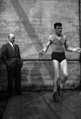 French boxer Robert Charron jumps rope during his training presenc- 1950s Photo