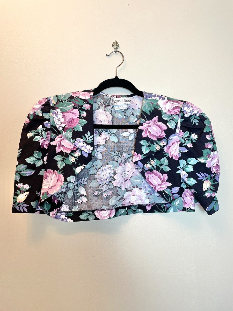 Vintage 80s~90s Floral Cropped Bolero Puff Sleeves Summer