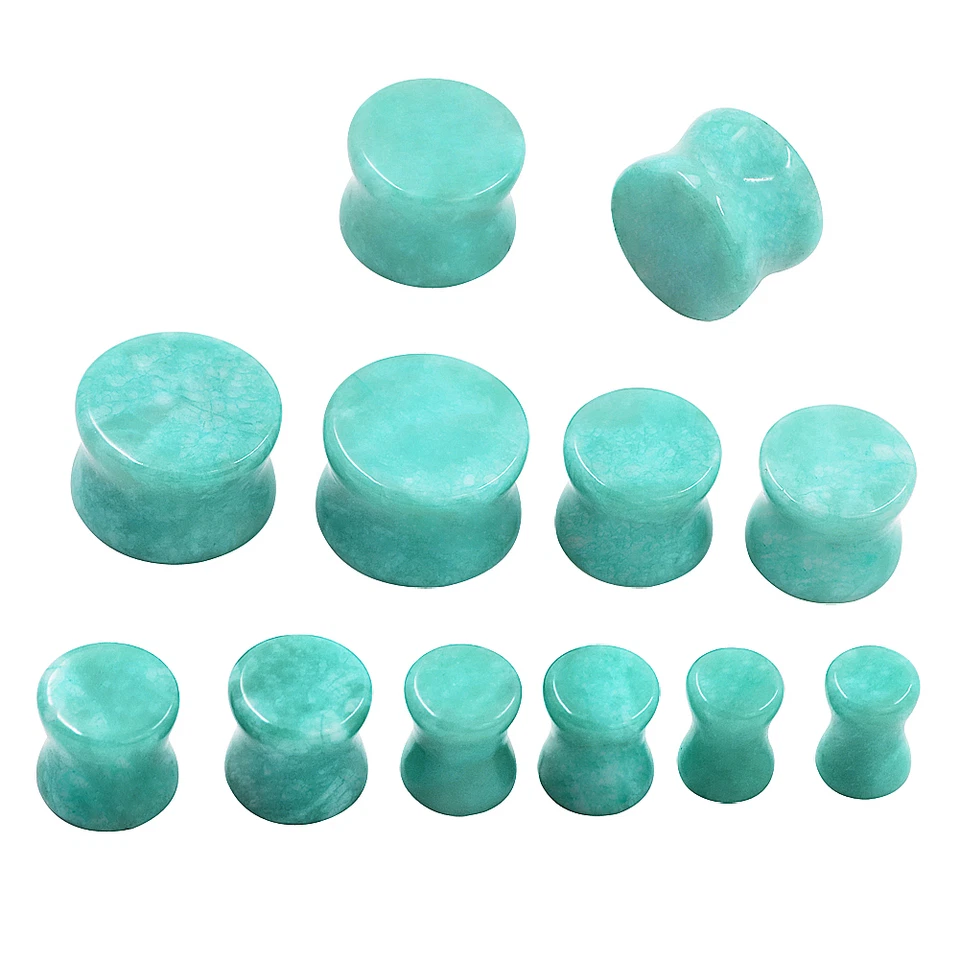 Natural Stone Ear Plugs Ear Gauges Double Flares Flesh Tunnels Saddle Plug-PAIR - Image 3 of 4