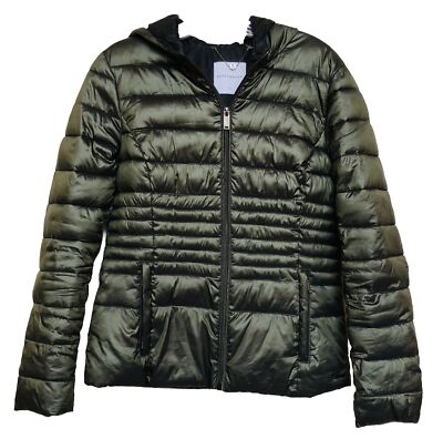 Rino Pelle Forest Green Hooded Puffer Jacket XS Euro 38 EUC