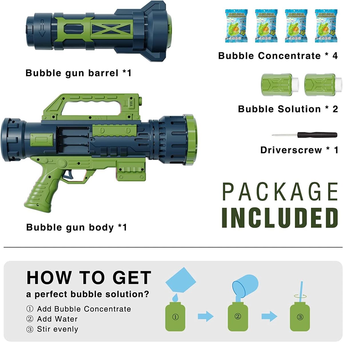 Reenovan Bubble Gun Rocket Launcher Gun - Bubble Blaster Gun with 16 OZ  Bubble - CacaceNY