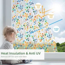 Colorful Leaves Privacy Static Cling Frosted Stained Window Film Glass 18"x45"