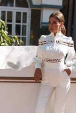 Tailleur Completo Outfit Set Camicia Maglia Pantaloni Pizzo Bianco M 40 42