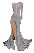 Women's Glitter Sequin Pageant Split Mermaid Evening Party Dress Size 4 T2396