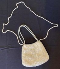 La Regale Ivory Lace Floral Design Beaded Evening Purse Beaded Handle