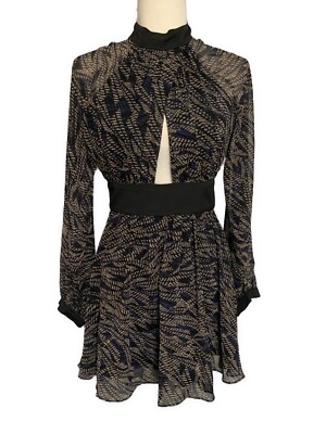 Bcbgeneration New Blue Black Beige Long Sleeve Mini Dress 4 Small | eBay