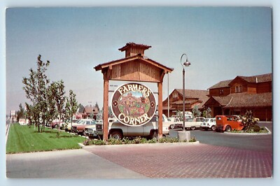 San Jacinto California CA Postcard Farmers Corner Signage Exterior Building 1960