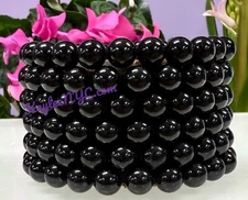 Wholesale Lot 6 Pcs Black Tourmaline 8mm 7.5” Crystal Healing Stretch Bracelet