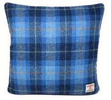 Harris Tweed Blue Tartan Square Double Sided Cushion Cover Takes 18in Insert