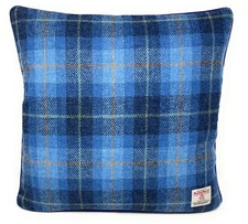 Harris Tweed Blue Tartan Square Double Sided Cushion Cover Takes 18in Insert