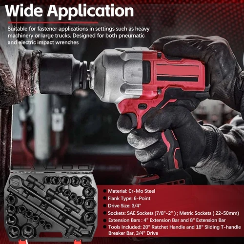 3/4" Drive Impact Socket Set, 27 pcs Standard SAE (7/8" to 2") & Metric(22-50mm) - Picture 12 of 19