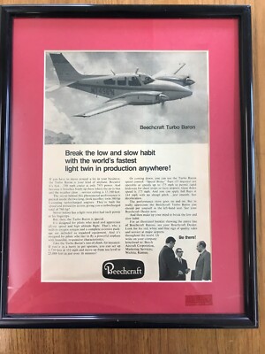 Vintage Beechcraft Baron Ad , Framed & Matted, ''Break the low and slow habit..''