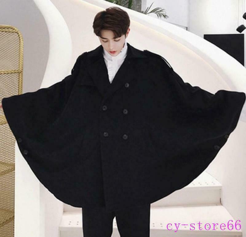 【YENN】DOUBLE FACE CAPE JACKET Men Loose Trench Outwear Double Breasted Cloak Cape Poncho