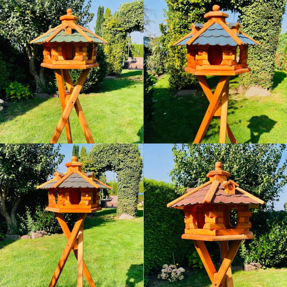 DARLUX Vogel Futter Haus L Futterstelle Holz Vogelhaus Rot/ Blau/ Grün/ Schwarz - Bild 2 von 2