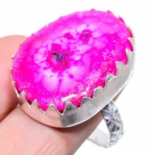 Pink Solar Quartz Gemstone 925 Sterling Silver Jewelry Ring Size 10 p357