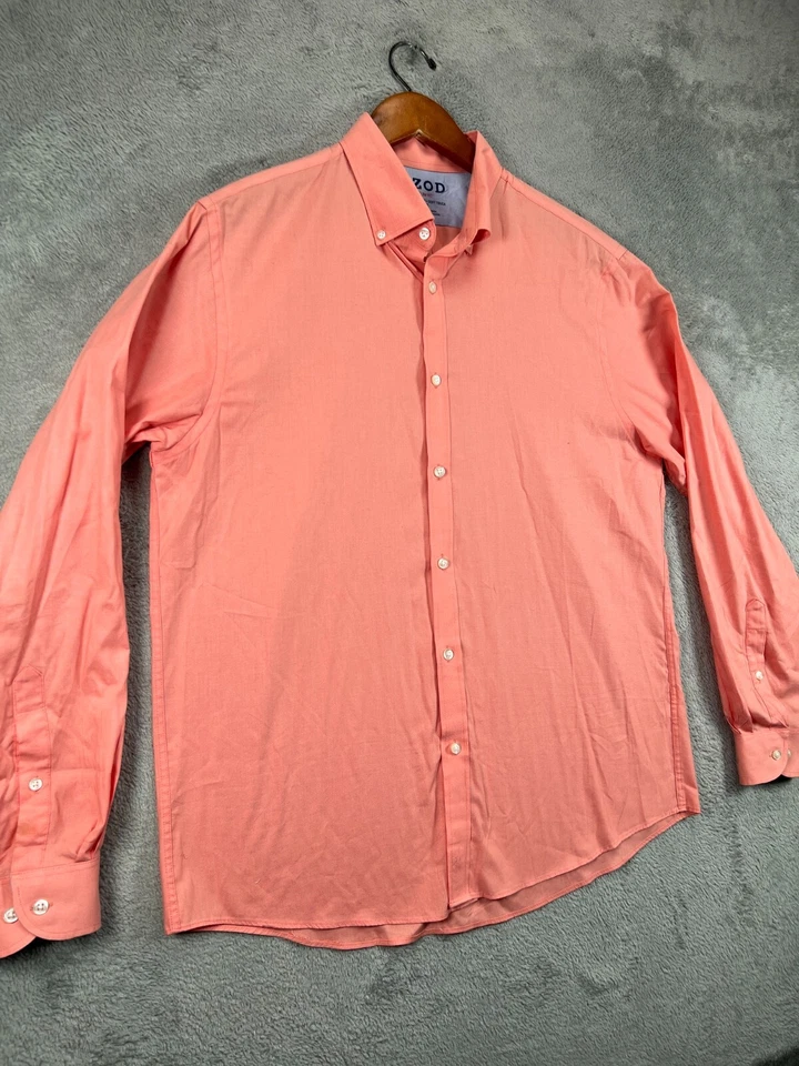 Mens 16.5 34/35 Slim Shirt IZOD Pink Button Up Long Sleeve Wrinkle Free Soft - Image 3 of 4