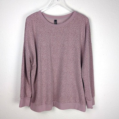 MONDETTA Women's Knit Shirt 2X Dusky Pink Leopard Loungewear Mob Wife Comfy