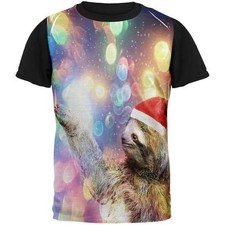 Mystical Christmas Sloth Adult Black Back T-Shirt
