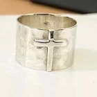 Cross Solid 925 Sterling Silver Wide Band Ring Statement Handmade Ring All Size
