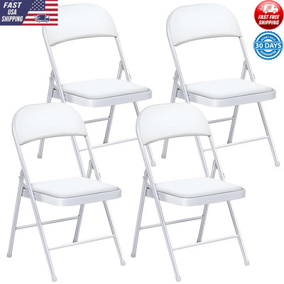 Heavy Duty Folding Chairs Padded Seat Steel Frame Indoor Outdoor Livingroom 4 Pc
