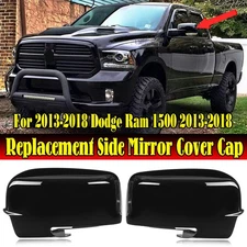 2x Gloss Black For Dodge Ram 1500 2013-18 Mirror Cover w/ Bottom Turn Sig Cutout
