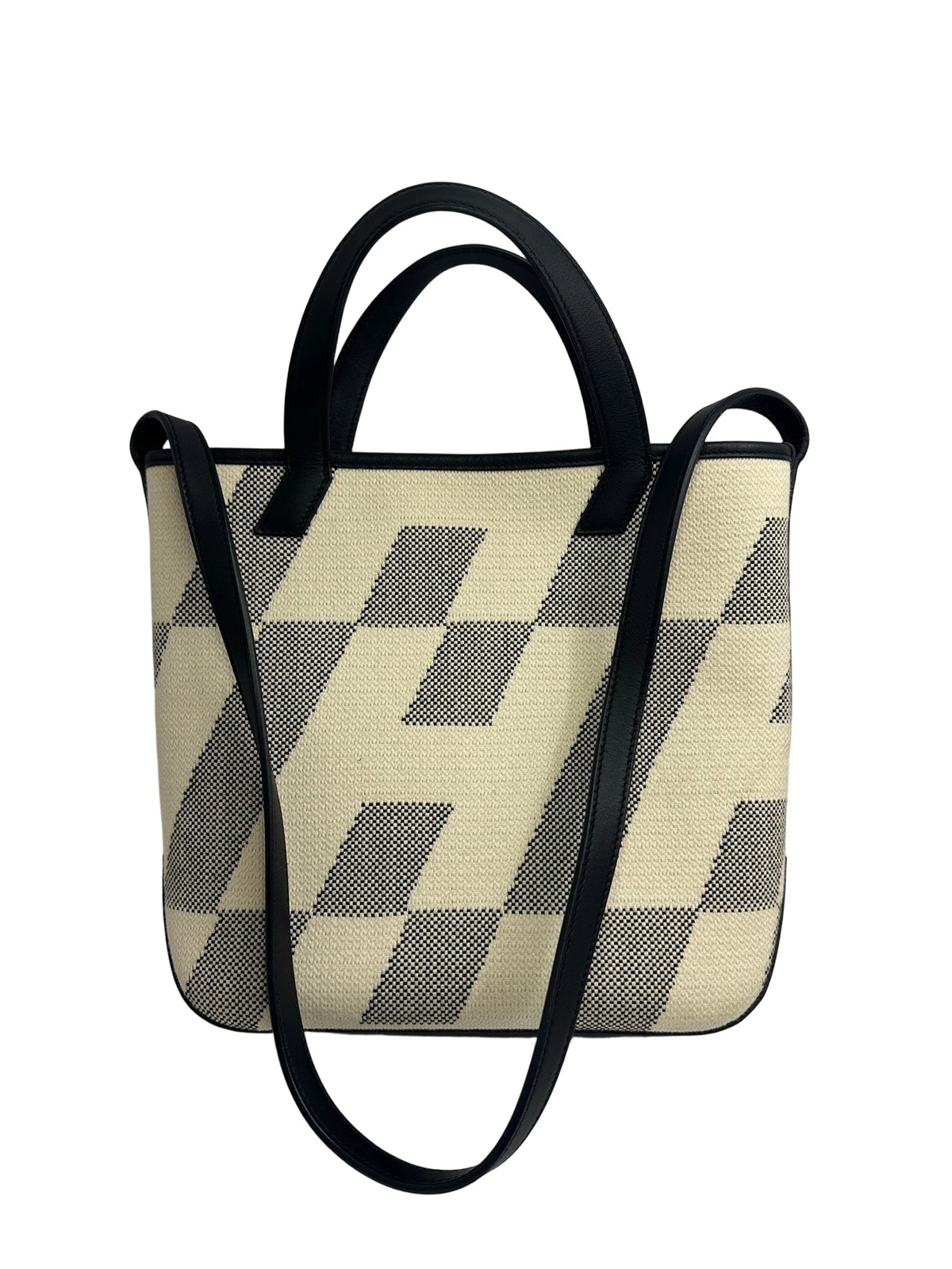 Hermes Cabas 27 Black White Canvas Leather Tote Bag Pre-Owned