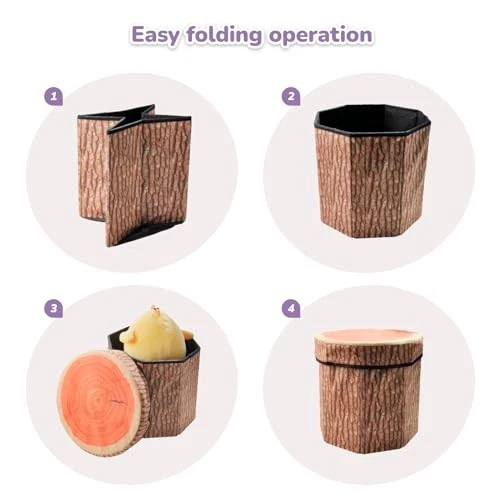  Fruit Storage Stool, Cute Folding Toy Box, Wood Stump Organizer for Tree Stump - Image 4 of 4