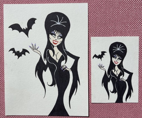 PICK ONE Original ACEO Watercolor Painting ATC Elvira Bats Halloween Horror Goth