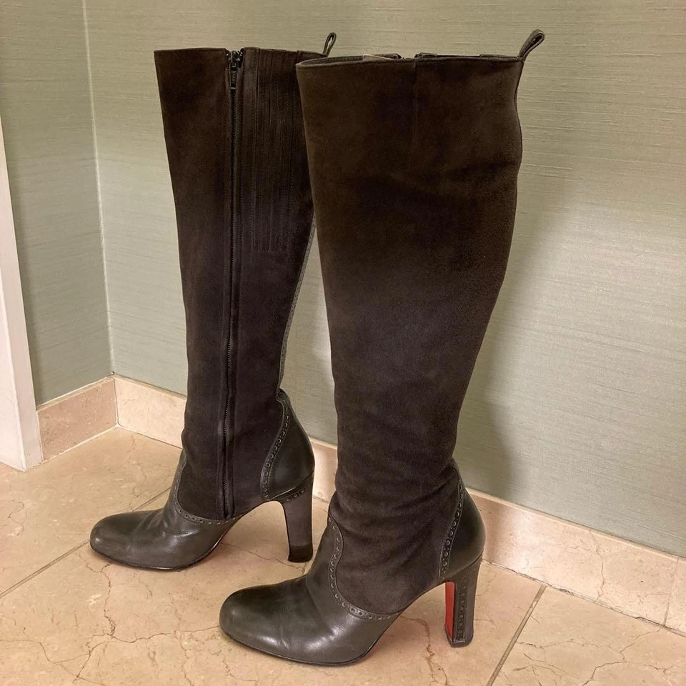 Christian Louboutin long Heel Boots suede leather Size 36.5/US 6.5 Charcoal Gray - Image 2 of 4