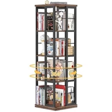  Rotating Bookshelf, Corner Bookshelf, 360 Display Wood Spinning Bookshelf, 